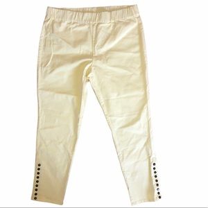 Soft surroundings pale yellow tapered pull on pants snap ankle details XLARGE
